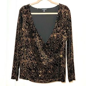 Notations Leopard Animal Print Glitter Women's Top Blouse - Size 1X